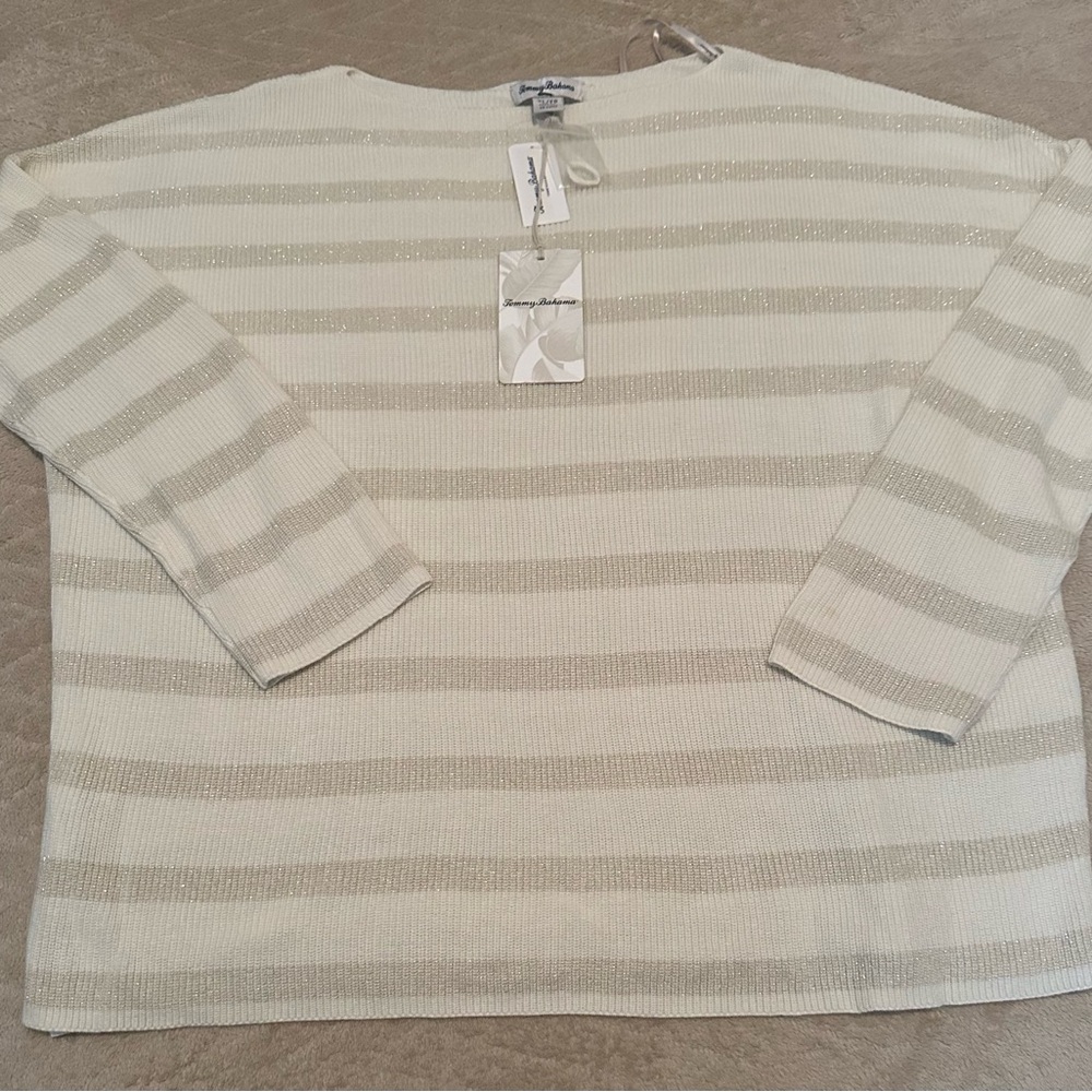 Tommy Bahama Cream and Tan Striped Sweater